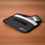 Phone Faraday Pouch on wooden table