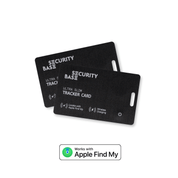 Two black tracker cards with 'Security Base' featuring Apple Find My logo.